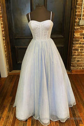 Princess Light Blue A-line Straps Long Semi Formal Prom Gown
